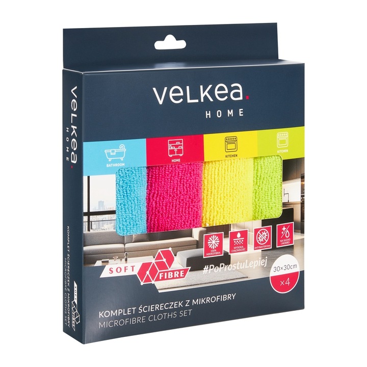 Set 4 lavete universale, microfibra, 30 x 30 cm, VELKEA