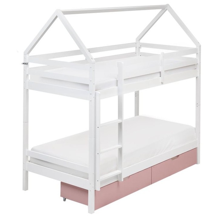 Emeletes ágy fiókokkal Ház Fenyő Ternas 90 x 200 cm Rózsaszín