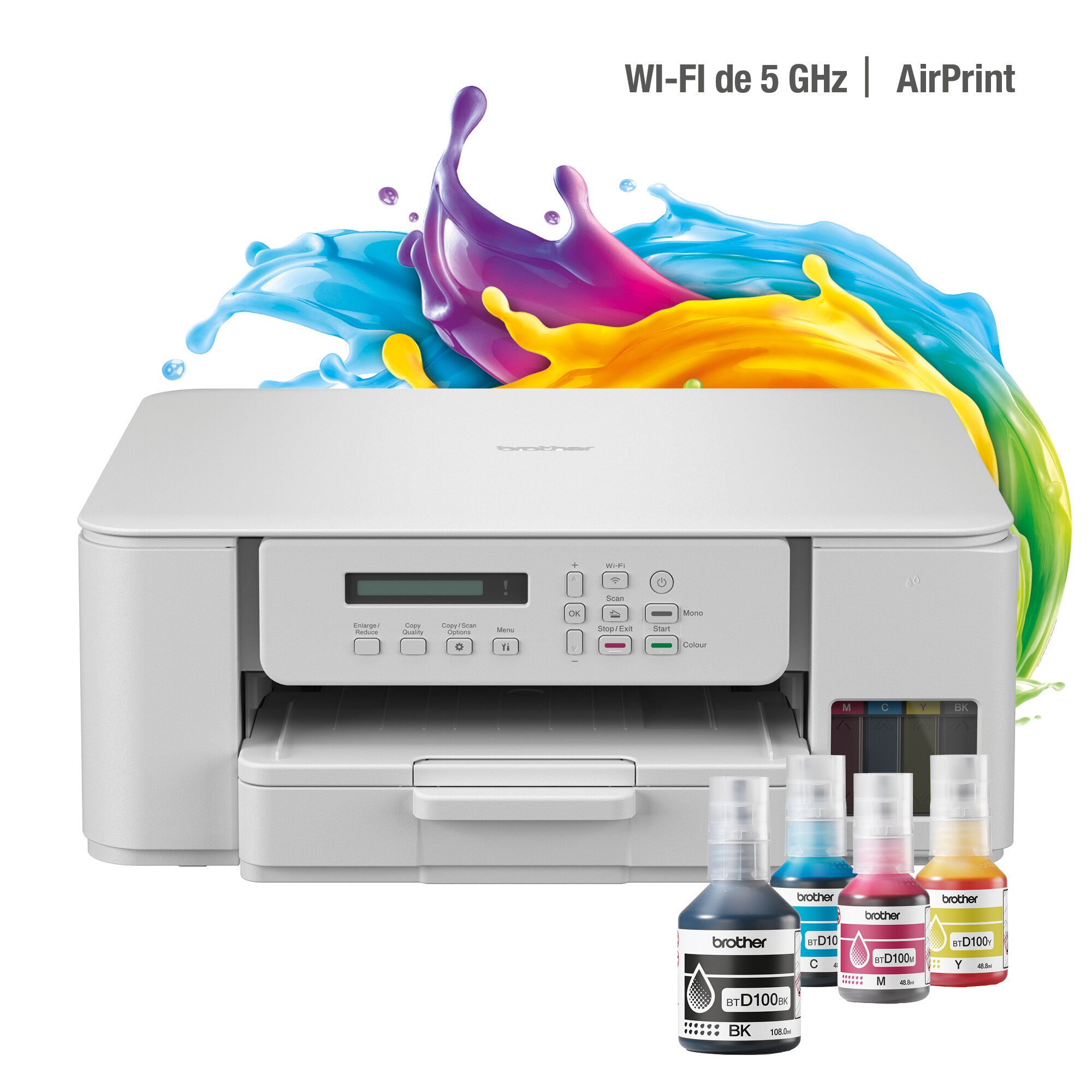 Multifunctional inkjet color CISS Brother DCP-T436W, InkBenefit, Wireless, A4, 7.500 pagini alb-negru sau 5.000 pagini color, alb