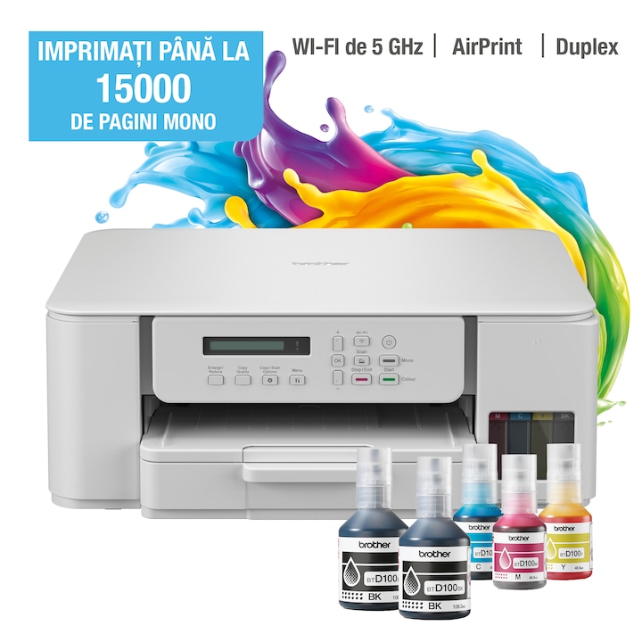 Multifunctional inkjet color CISS Brother DCP-T536DW, InkBenefit, Duplex, Wireless, A4, 15.000 pagini alb-negru sau 5.000 pagini color, alb