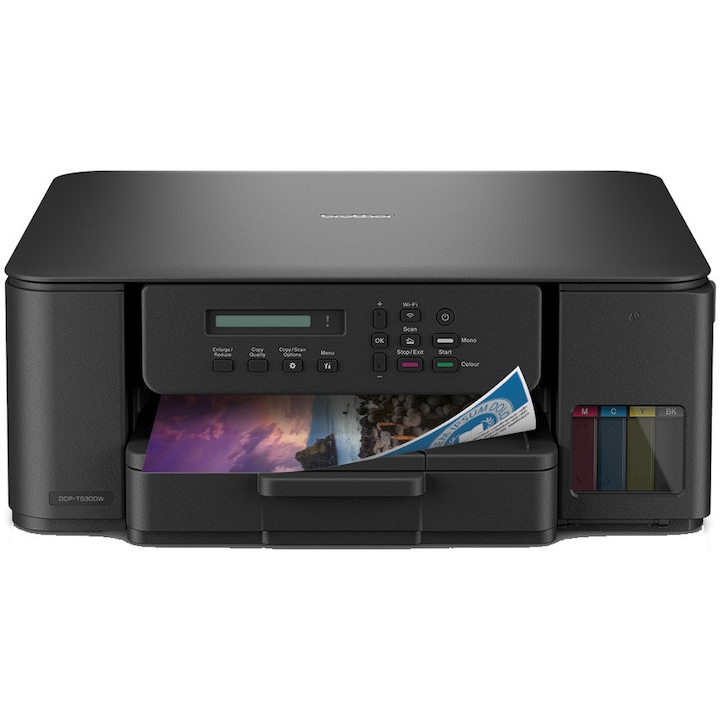 Multifunctional inkjet color CISS Brother DCP-T530DW, InkBenefit, Duplex, Wireless, A4, 15.000 pagini alb-negru sau 5.000 pagini color, negru