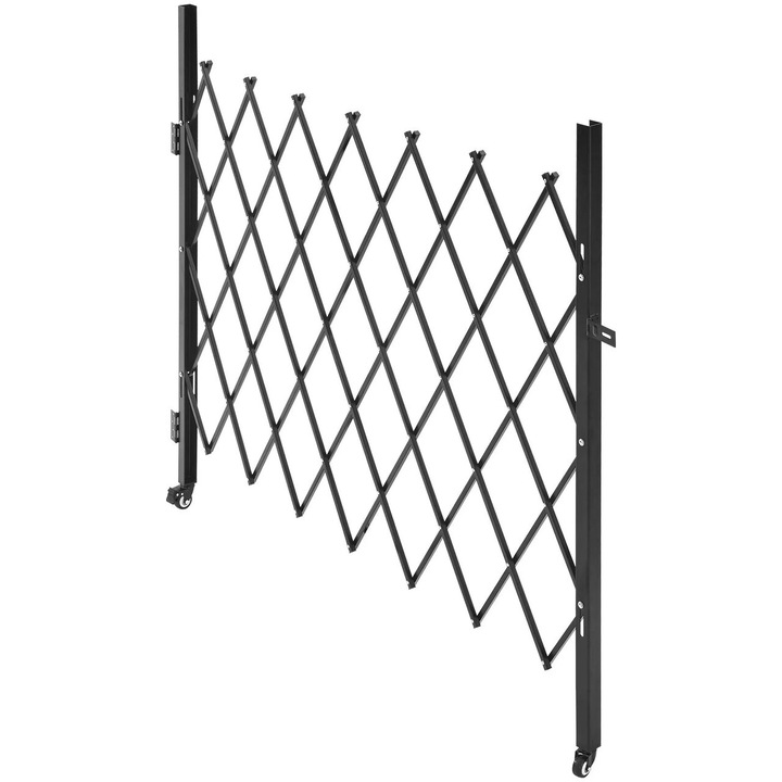 Poarta simpla pliabila de securitate, Retractabila, Otel, Negru, 2 x roti, 1900 x 40 x 1310 mm, incuietoare cu cheie