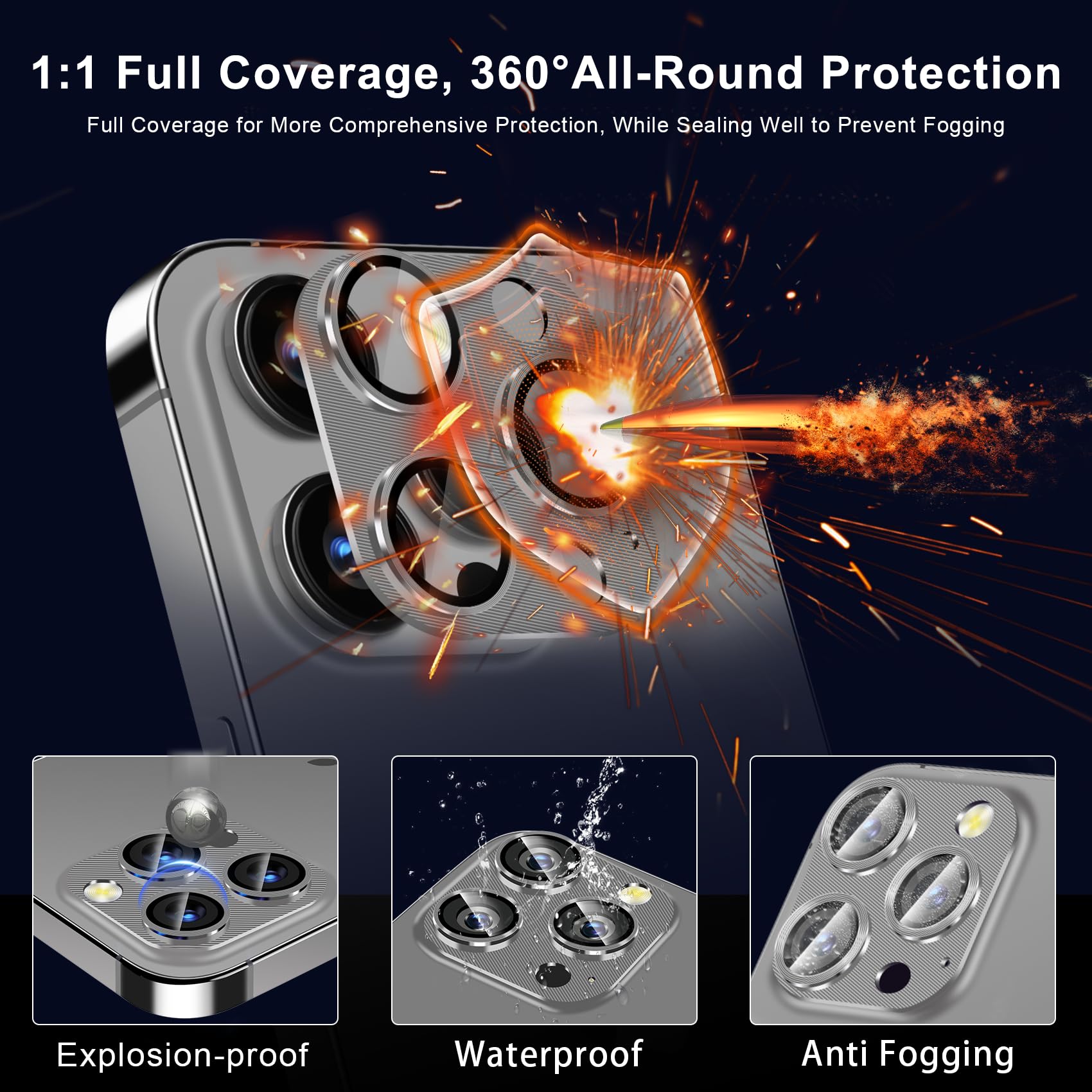 Set 3 bucati Folie Protectie Lentile Camera pentru Apple iPhone 15 Pro / Pro Max, Ultra HD, Anti Amprente, Anti Zgarieturi, Anti Socuri, Titanium