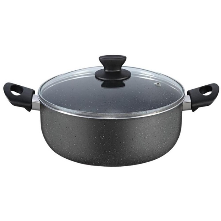 Set 2 x Cratita din Aluminiu 24 cm, Capacitate 3 l, cu Capac din Sticla, Gri, Zilan