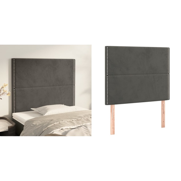 Tablii de pat, 2 buc, gri inchis, 90x5x78/88 cm, catifea