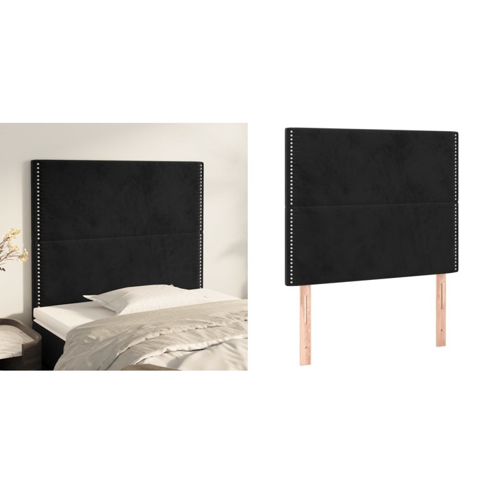 Tablii de pat, 2 buc, negru, 90x5x78/88 cm, catifea