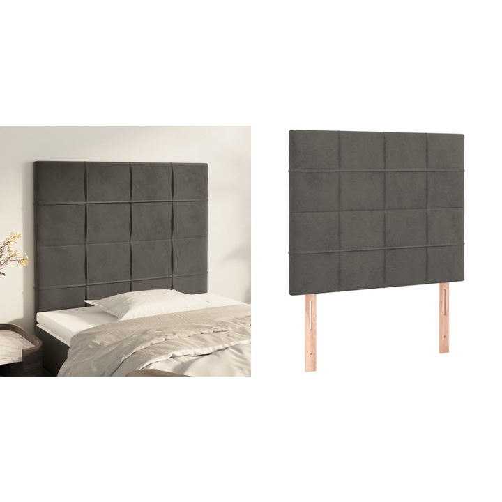 Tablii de pat, 2 buc, gri inchis, 90x5x78/88 cm, catifea