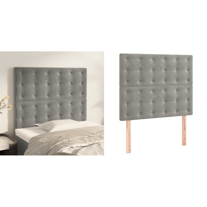 Tablii de pat, 2 buc, gri deschis, 90x5x78/88 cm, catifea