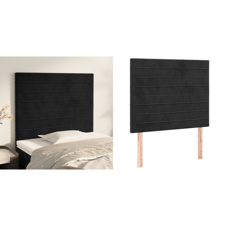 Tablii de pat, 2 buc, negru, 90x5x78/88 cm, catifea