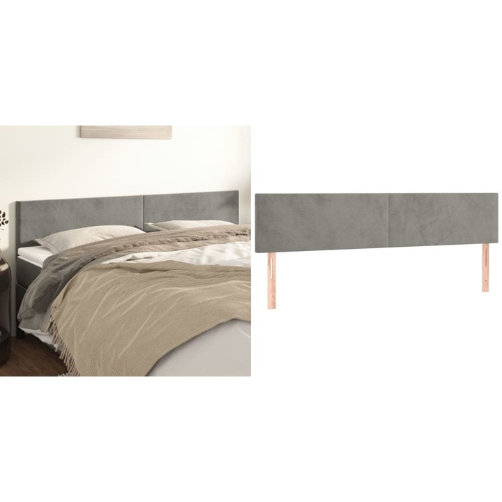 Tablii de pat, 2 buc, gri deschis, 90x5x78/88 cm, catifea