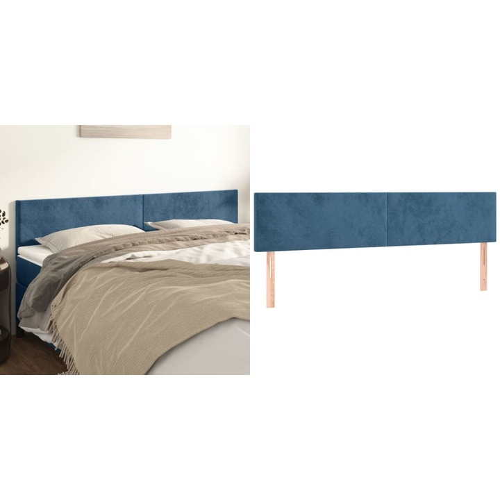 Tablii de pat, 2 buc, albastru inchis, 90x5x78/88 cm, catifea