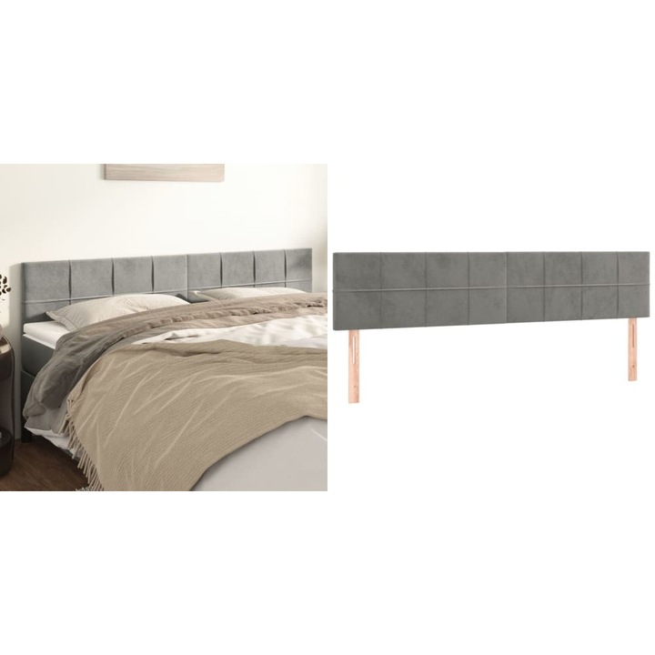 Tablii de pat, 2 buc, gri deschis, 90x5x78/88 cm, catifea