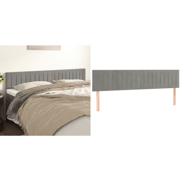 Tablii de pat, 2 buc, gri deschis, 90x5x78/88 cm, catifea