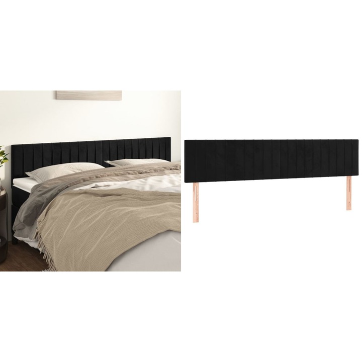 Tablii de pat, 2 buc, negru, 90x5x78/88 cm, catifea