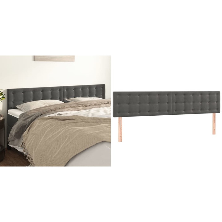 Tablii de pat, 2 buc, gri inchis, 90x5x78/88 cm, catifea