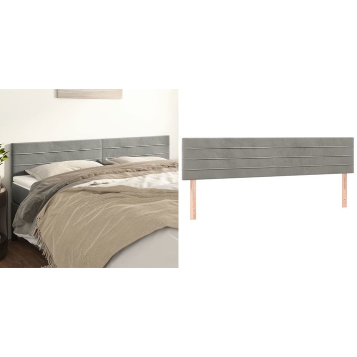 Tablii de pat, 2 buc, gri deschis, 100x5x78/88 cm, catifea