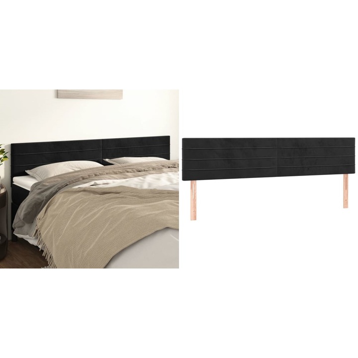 Tablii de pat, 2 buc, negru, 90x5x78/88 cm, catifea