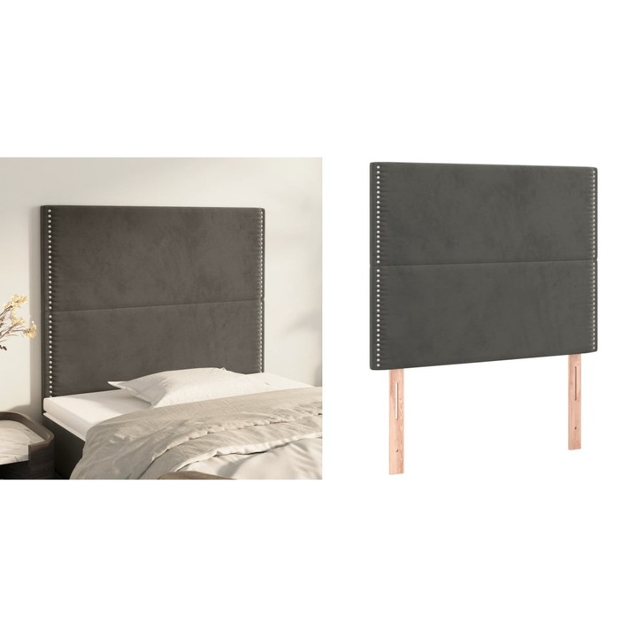 Tablii de pat, 2 buc, gri inchis, 100x5x78/88 cm, catifea