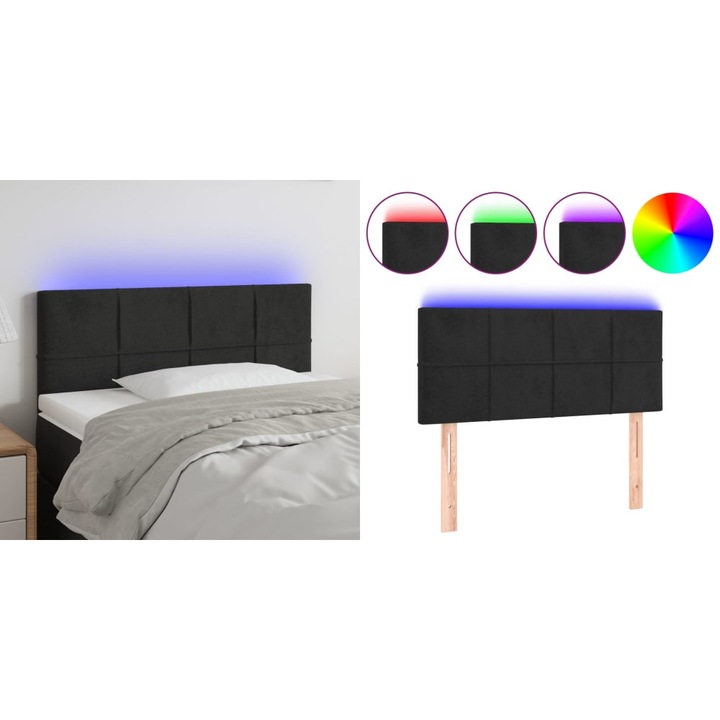 Tablie de pat cu LED, negru, 100x5x78/88 cm, catifea