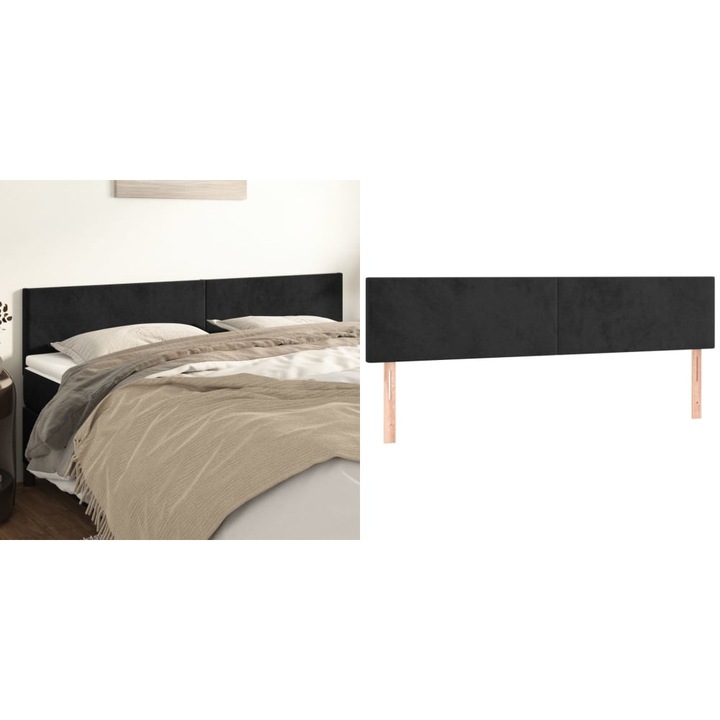 Tablii de pat, 2 buc, negru, 100x5x78/88 cm, catifea