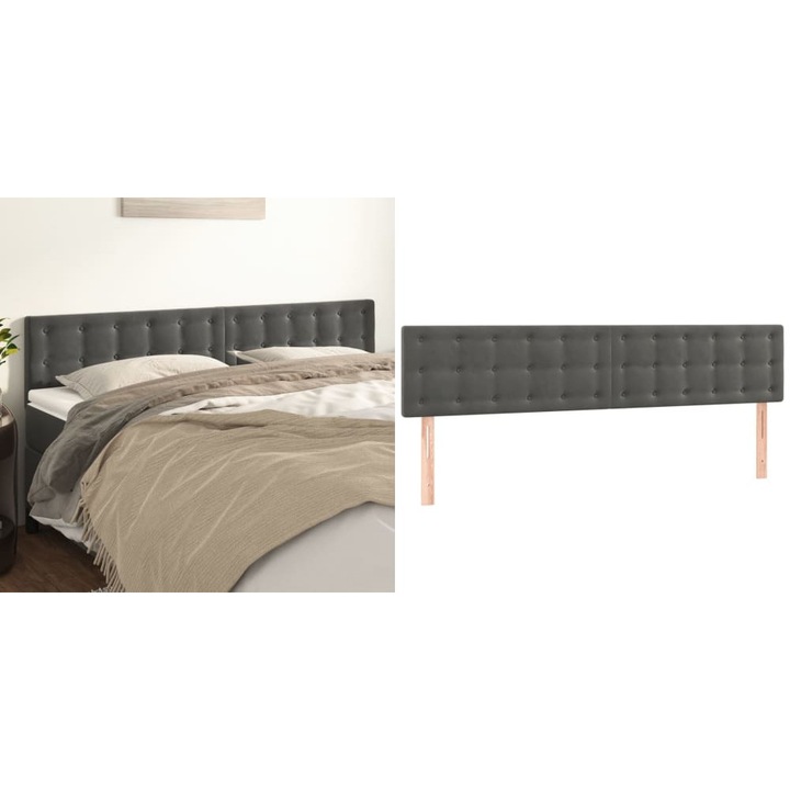 Tablii de pat, 2 buc, gri inchis, 100x5x78/88 cm, catifea