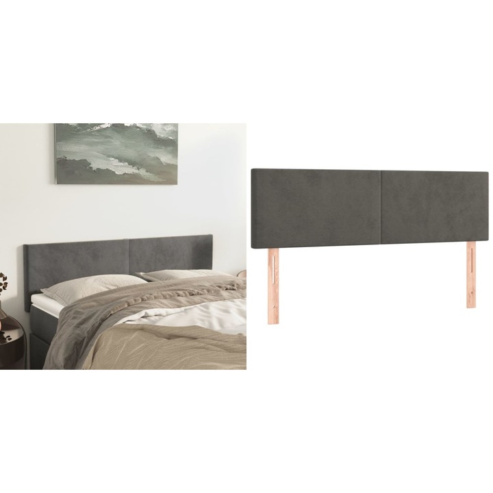 Tablii de pat, 2 buc., gri inchis, 72x5x78/88 cm, catifea