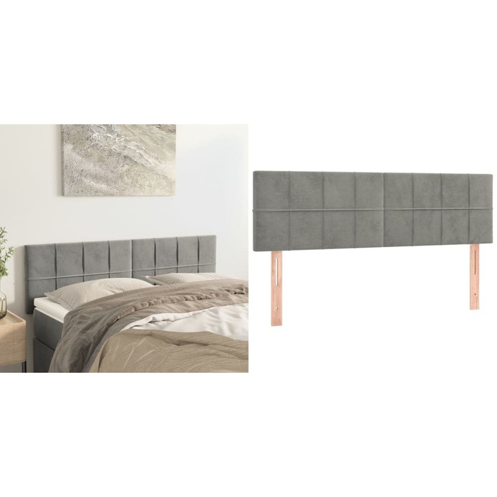 Tablii de pat, 2 buc., gri deschis, 72x5x78/88 cm, catifea