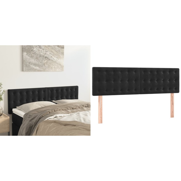 Tablii de pat, 2 buc., negru, 72x5x78/88 cm, catifea