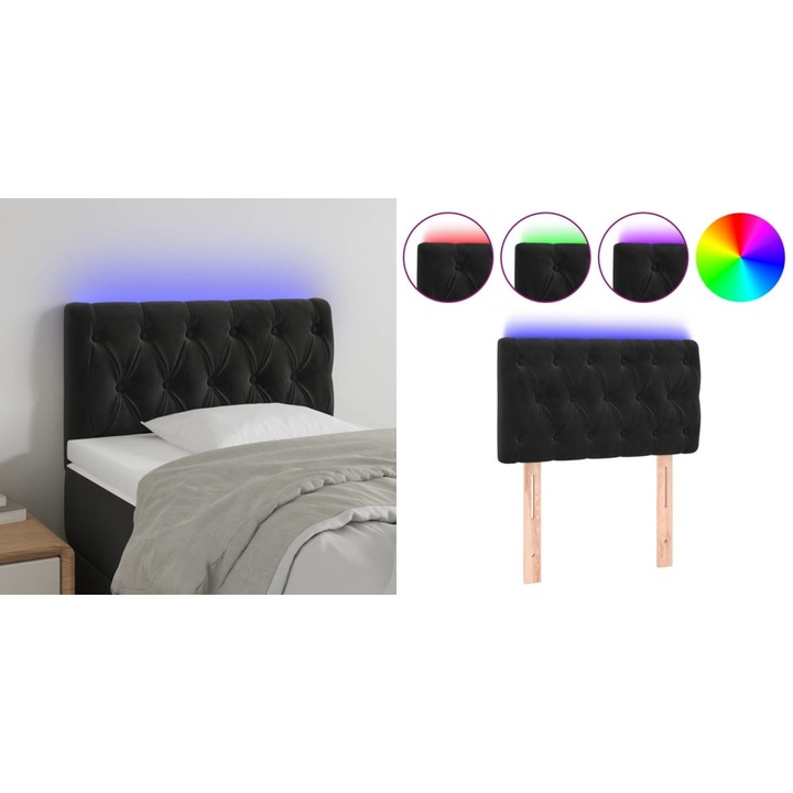Tablie de pat cu LED, negru, 80x7x78/88 cm, catifea