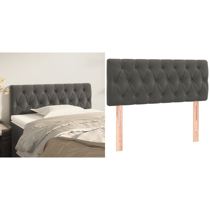 Tablie de pat, gri inchis, 90x7x78/88 cm, catifea