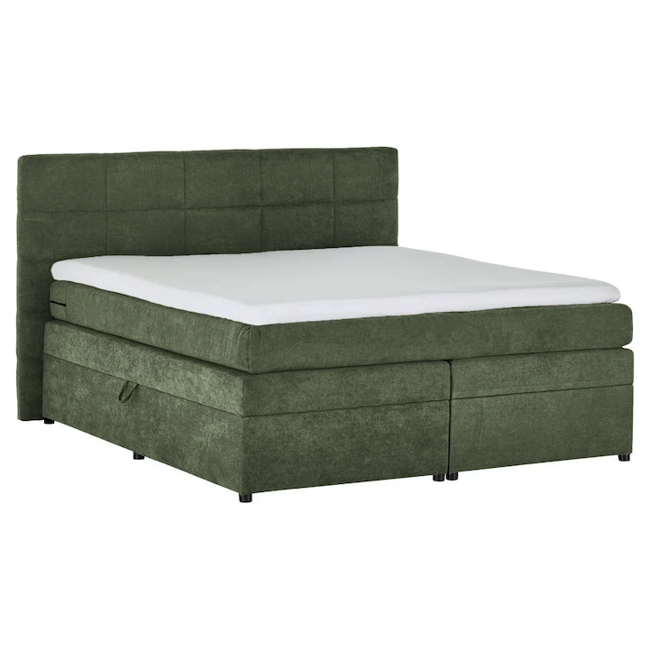 Pat Boxspring Gibson, 180x200 cm, cu lada de depozitare, saltea si topper incluse, Verde - Enjoy