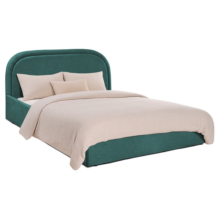 Pat Tapitat Cloud, 180x200 cm, cu somiera rabatabila si lada de depozitar, Turcoaz - Anthology