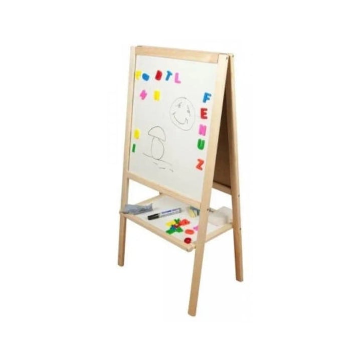 Tablica magnetica dreapta 3toysm, naturala, cu alfabet si ceas, 37x45,5x90cm