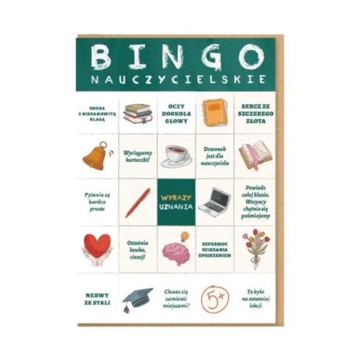 Felicitare Bingo pentru profesori, Nadwyraz.com, cadou amuzant, 10x15cm