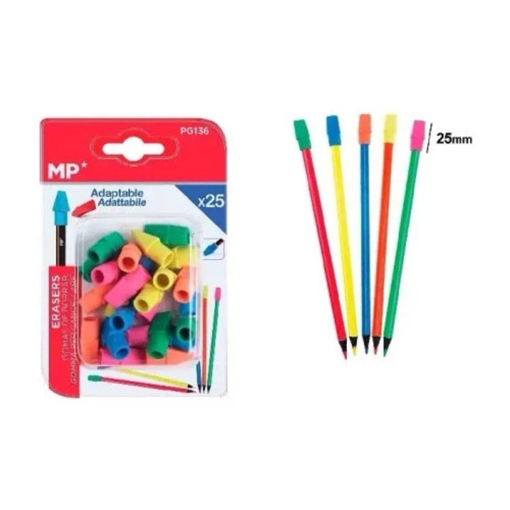 Set radiere adaptabile pentru creioane, Main Paper, 25 bucati, multicolor