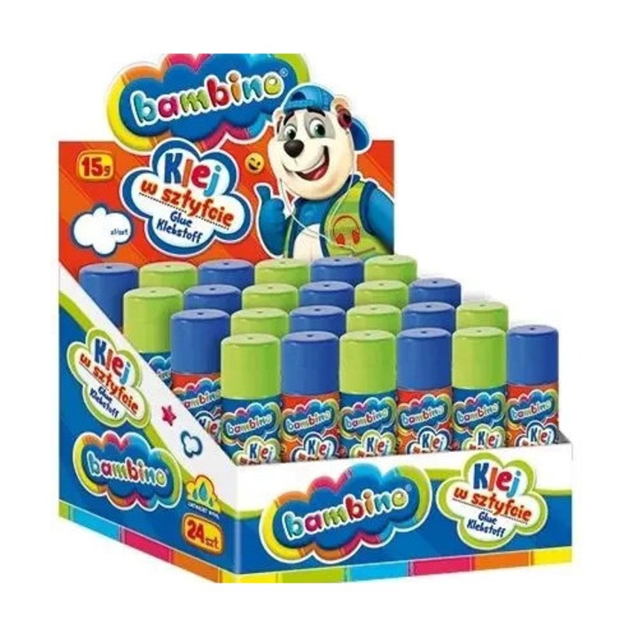 Lipici solid, 15g, Bambino, set 24 bucati, pentru hartie si carton