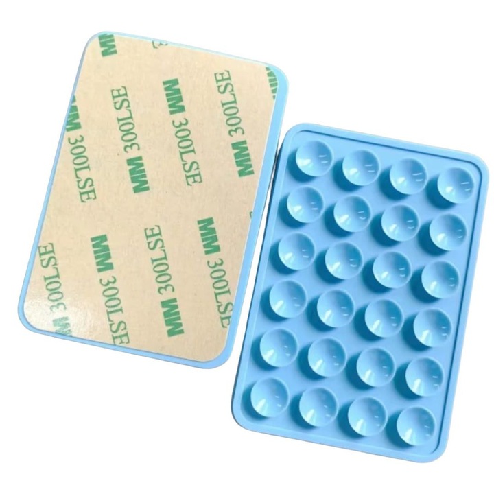 Univerzális telefontartó autóba és otthonra, tapadókorongokkal és 3M ragasztószalaggal, újrafelhasználható, biztonságos rögzítés, világoskék, 17X9.5X1.5 cm