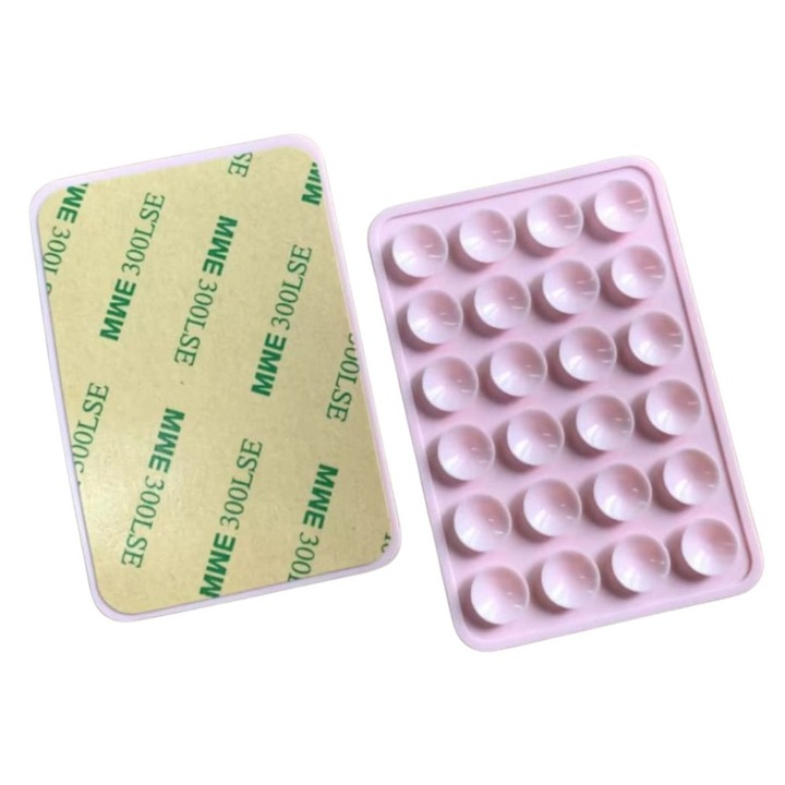 Univerzális telefontartó autóba és otthonra, tapadókorongokkal és ragasztószalaggal, újrafelhasználható, biztonságos rögzítés, púder rózsaszín, 17X9.5X1.5 cm