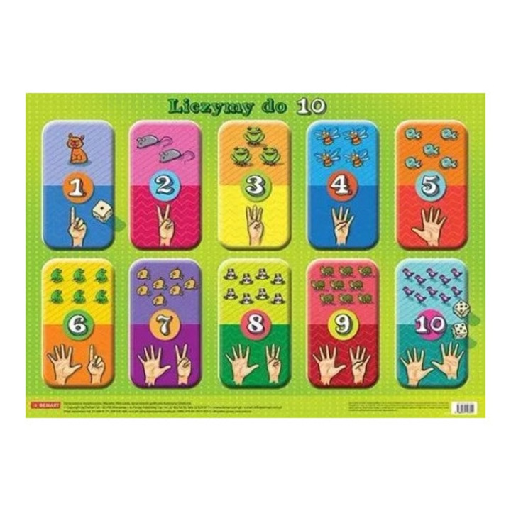 Plansza educationala Demart - Licitam pana la 10, ilustratii duble, 46x32cm