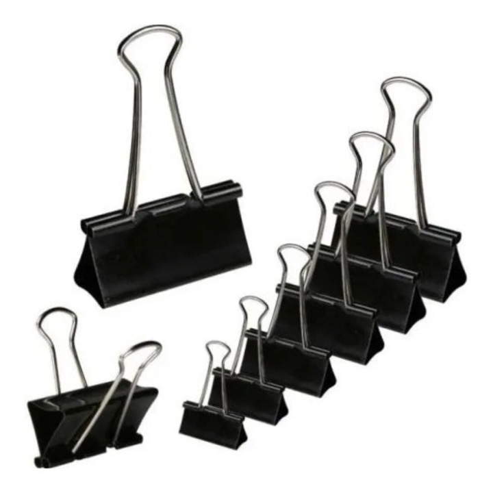 Cleme metalice Titanum 51mm set 12 bucati, negru