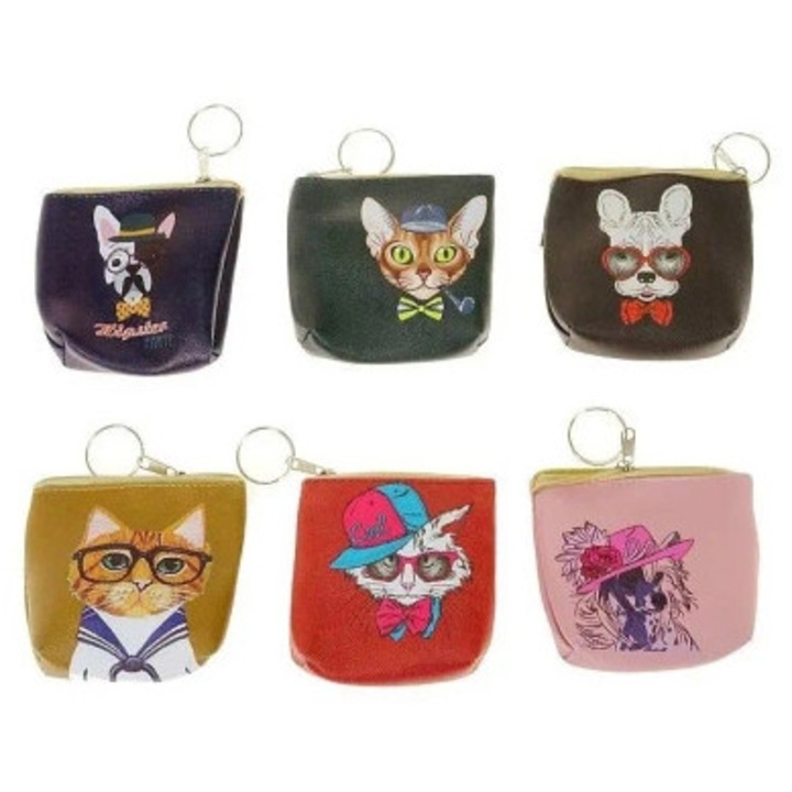 Portofel dama Adar portmoneta cu motan, multicolor