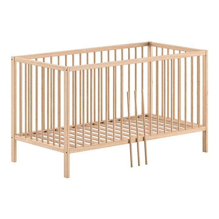 Детско легло, Фурнлукс, Дино, светло кремав, масивно дърво, 76x144x85 см