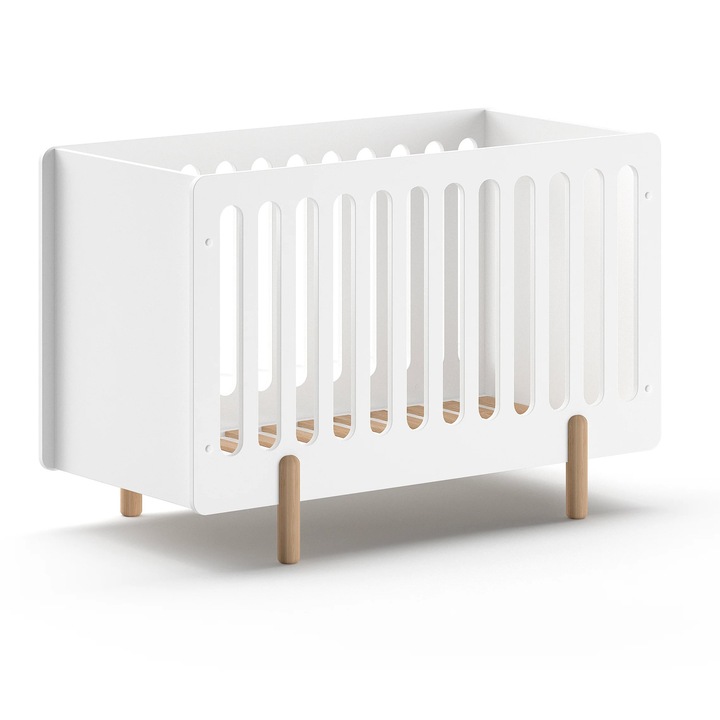 Детско креватче, Furnlux, Smile, бял, масивно дърво, 69x130x87 см