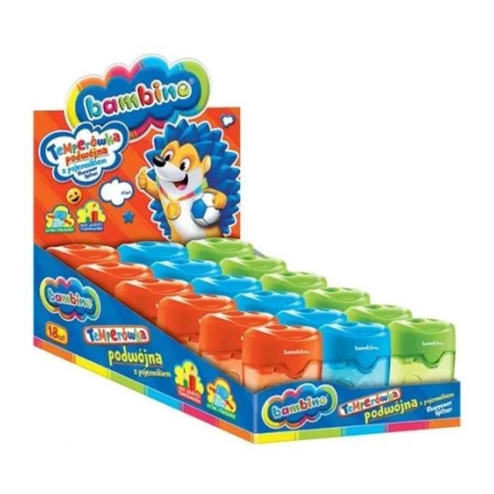 Ascutitoare dubla, cu recipient, Bambino, 18 bucati, usor de utilizat