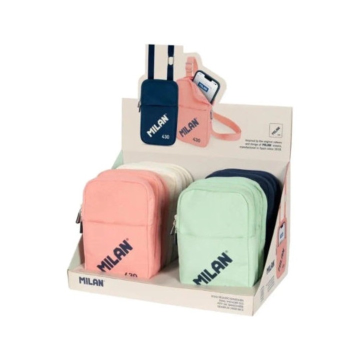 Genti mini de umar MILAN colectia 430 din 1918, buzunar interior, inchidere cu fermoar, multicolor, 19x12,8x2,3cm, set 12 bucati