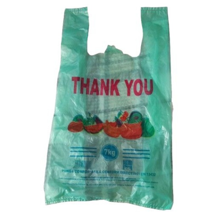 Pungi biodegradabile si compostabile cu manere 250 buc verzi