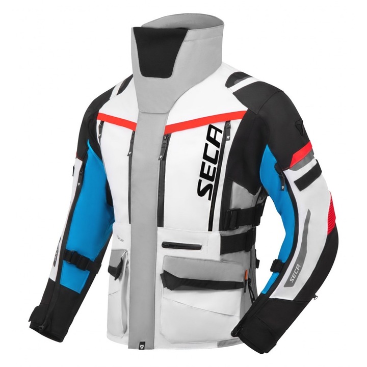 Geaca moto dama Seca Arrakis III Grey/Bue/Red, 3 layere, include mesada termica, mesada de ploaie, si guler termic, protectii D3O, marime XL