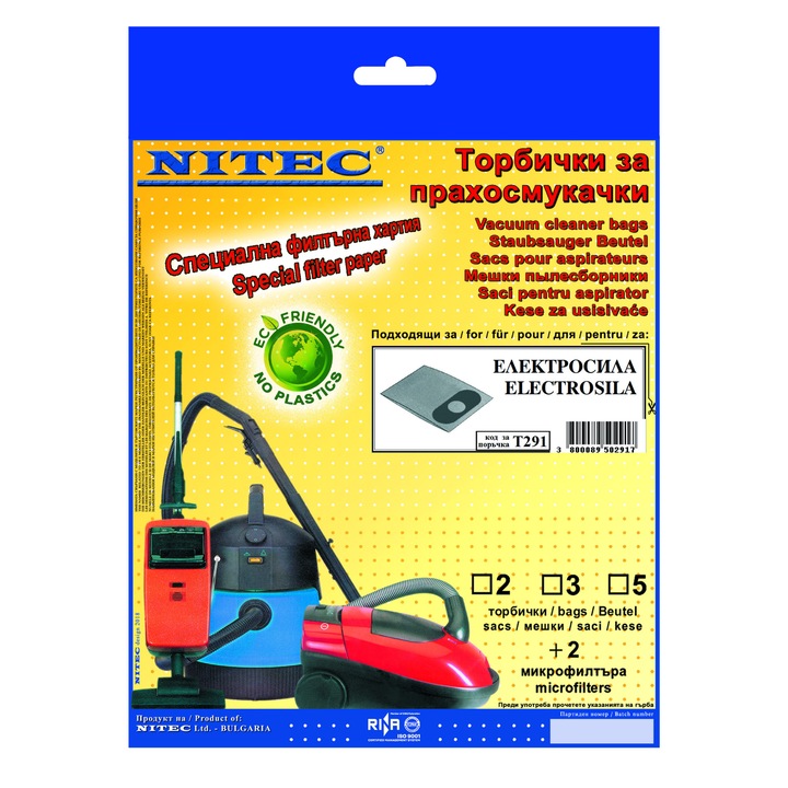 Saci pentru aspiratoare, NITEC, cod T291, 2 saci, compatibilitatea este mentionata pe ambalaj