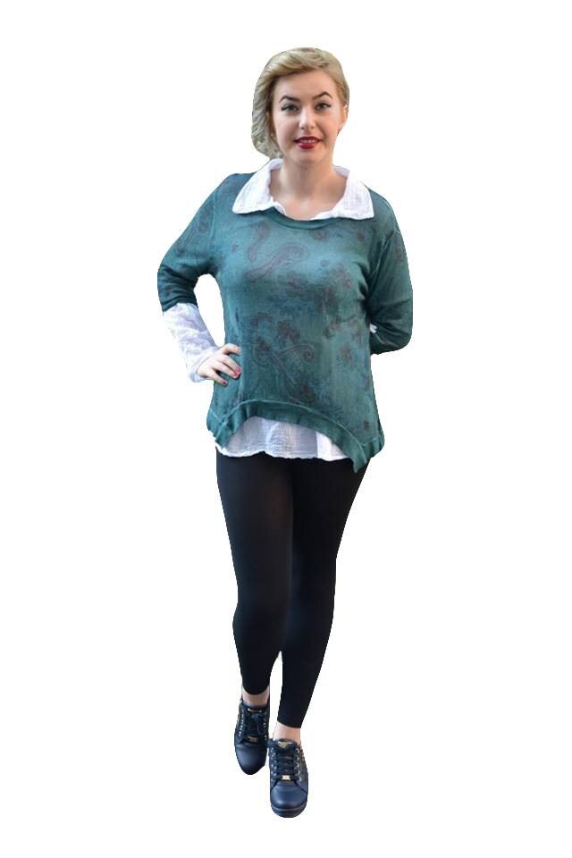 Bluza tinereasca, asimetrica, cu esarfa,D&J Exclusive, Verde inchis