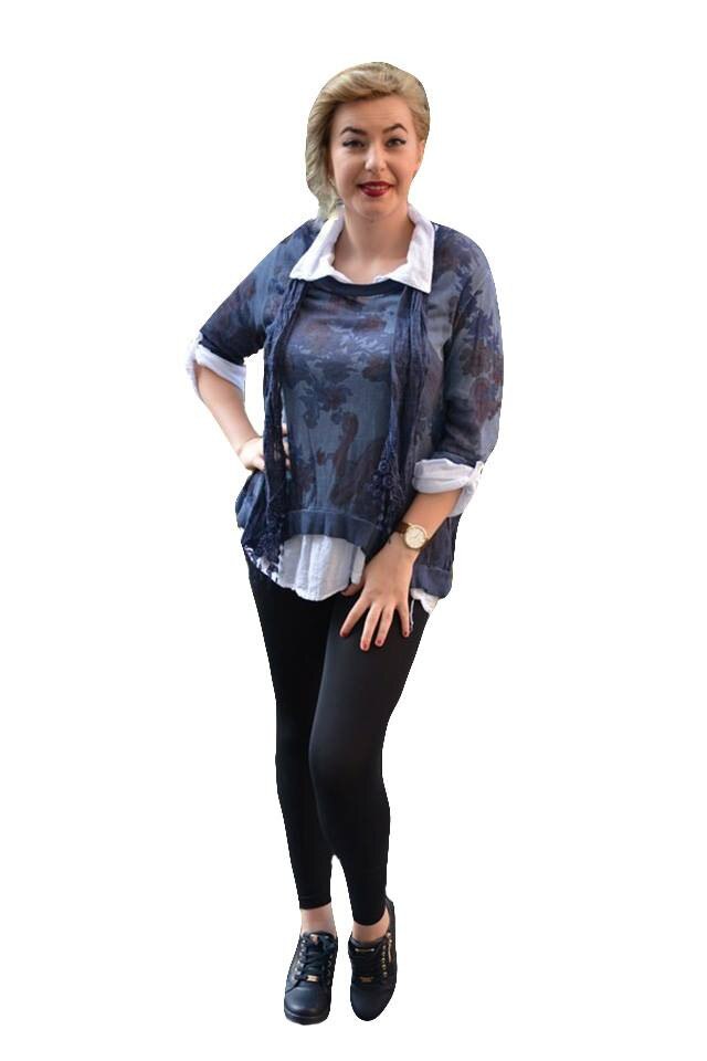 Bluza tinereasca, asimetrica, cu esarfa,D&J Exclusive, Albastru marin